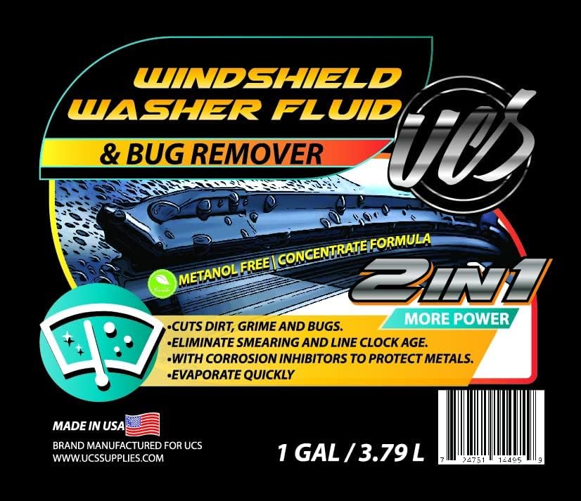 UCS 2-in-1 Windshield Washer Fluid & Bug Remover – Ready to Use, Streak-Free Formula, Removes Bugs, Dirt & Road Grime – 1 Gallon (128 fl oz)