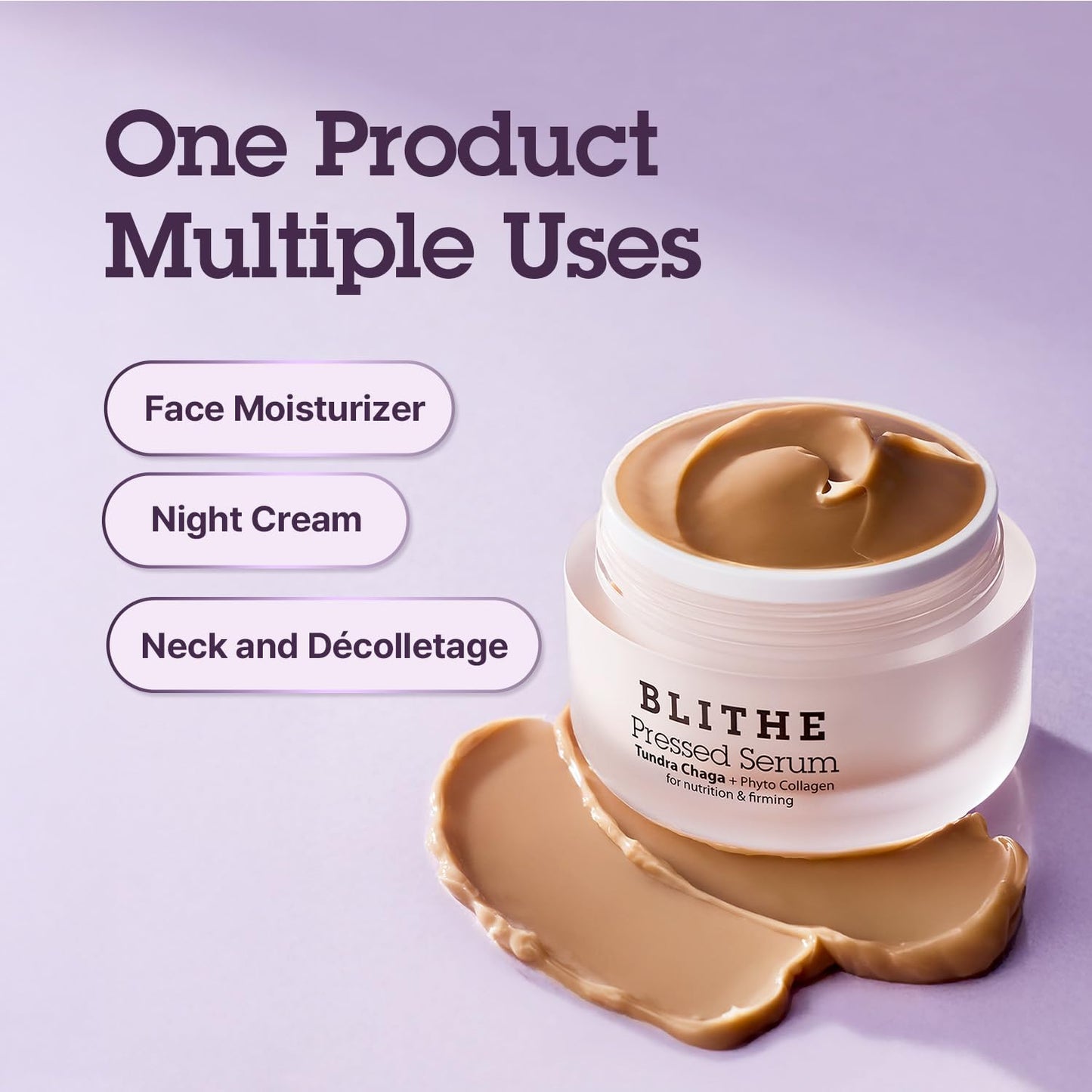 BLITHE Pressed Serum Tundra Chaga | Korean Moisturizer | Anti Aging & Skin Tightening Cream for Face | Night Cream For Woman Anti Aging | Valentines Day Gifts For Her, 0.91 fl oz
