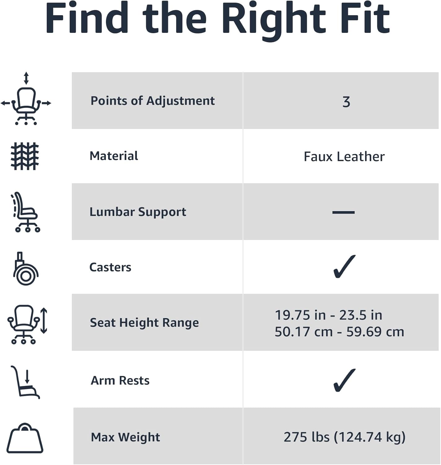 Puresoft PU Padded Mid-Back Height Adjustable Office Computer Desk Chair with Armrest, 26"D x 23.75"W x 42"H, Black