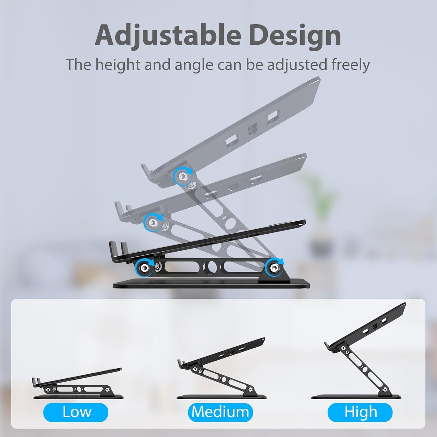 Adjustable Laptop Stand for Desk, Metal Foldable Laptop Riser Holder, Portable Desktop Book Stands, Ventilated Cooling Computer Notebook Stand Compatible with 10-15.6” Laptops