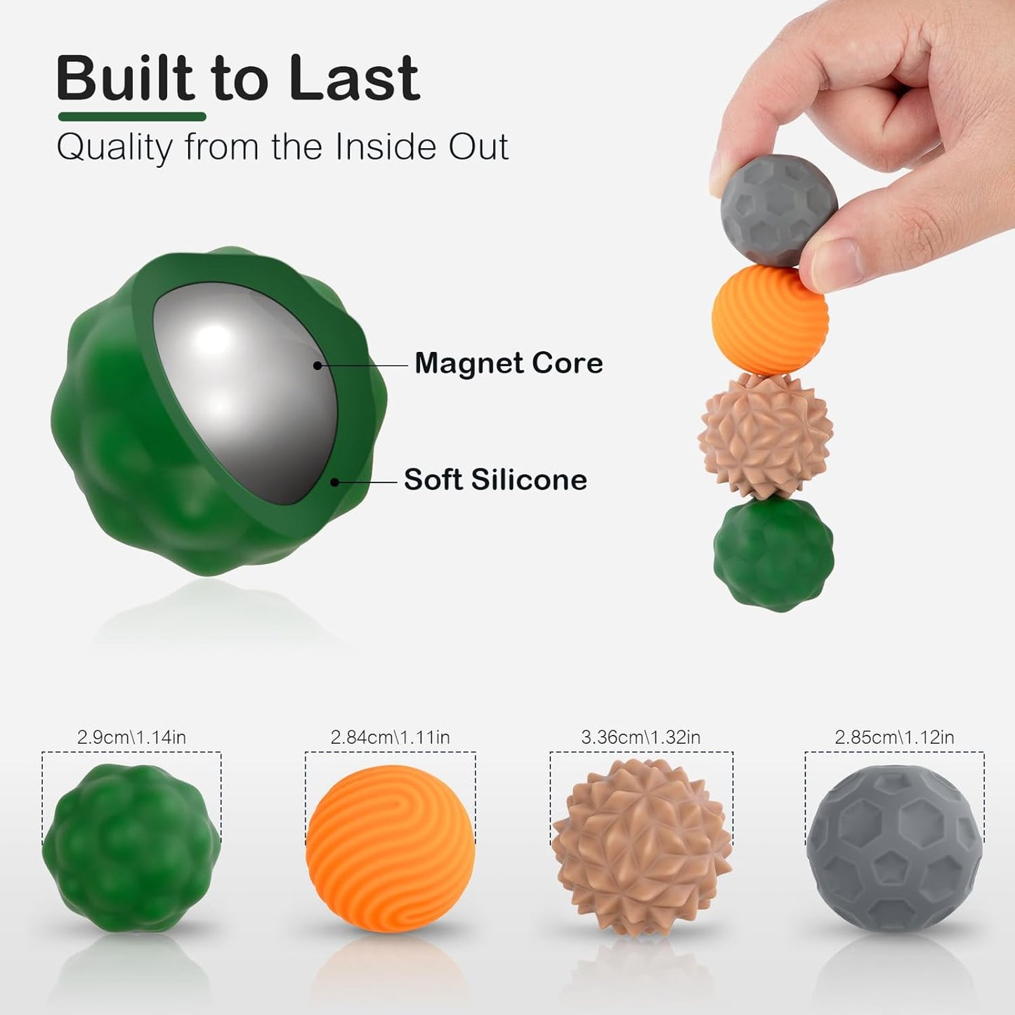 Fidget Toys Adults – 4PCS Magnetic Silicone Stress Balls for Anxiety, Focus & ADHD Relief, Textured Sensory Desk Gadgets, Stocking Stuffers or White Elephant Gifts for Men Women Teens