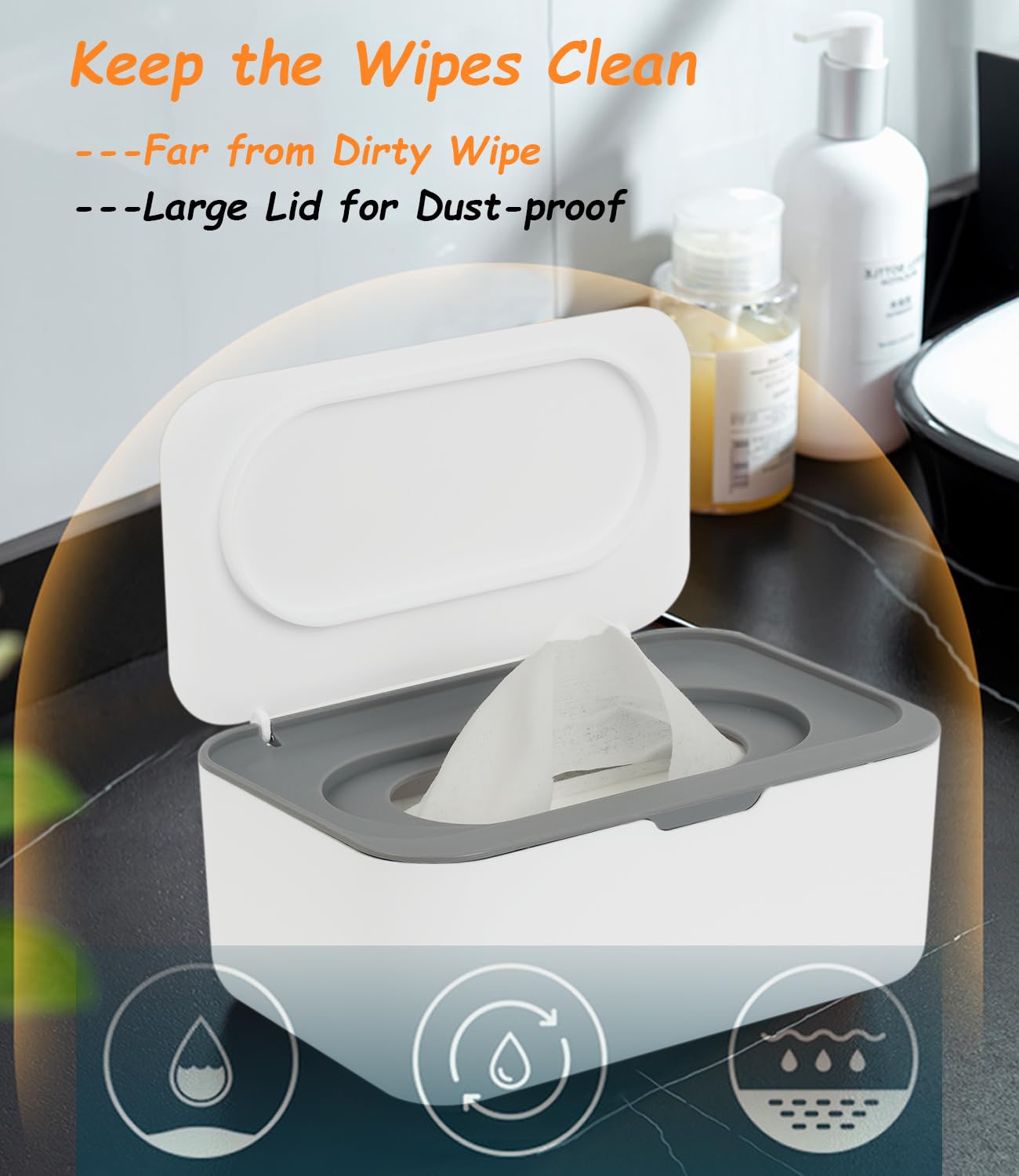 Wipes Dispenser, Wipe Holder for Baby & Adult, Seposeve Refillable Baby Wipe Container, Keeps Wipes Clean. Non-Slip, Easy Pull Wipes Pouch Case, Grey