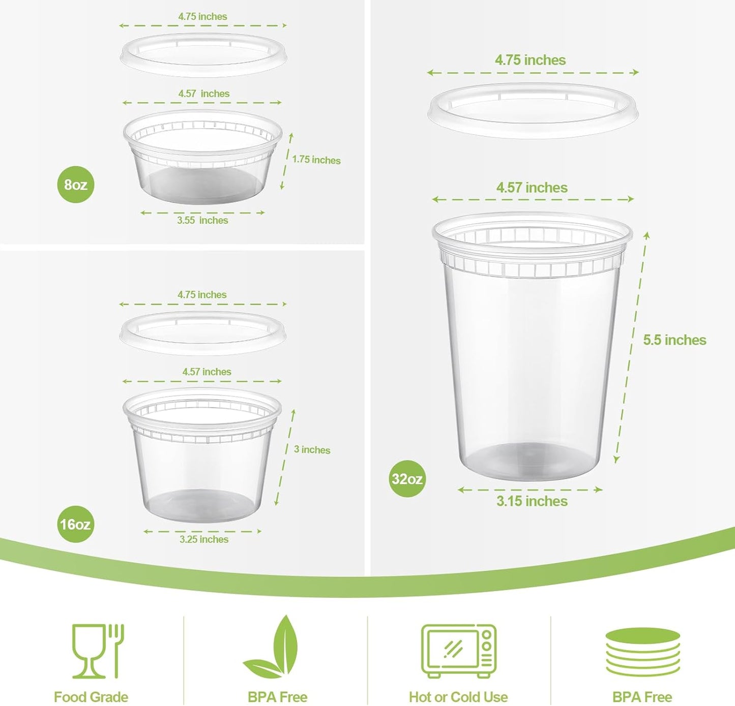 AOZITA 24 Sets Plastic Deli Food Containers With Lids, 8 oz 16oz 32oz Variety pack, Airtight Food Storage Containers, Freezer/Dishwasher/Microwave Safe, Soup Containers For Takeout Food Storage