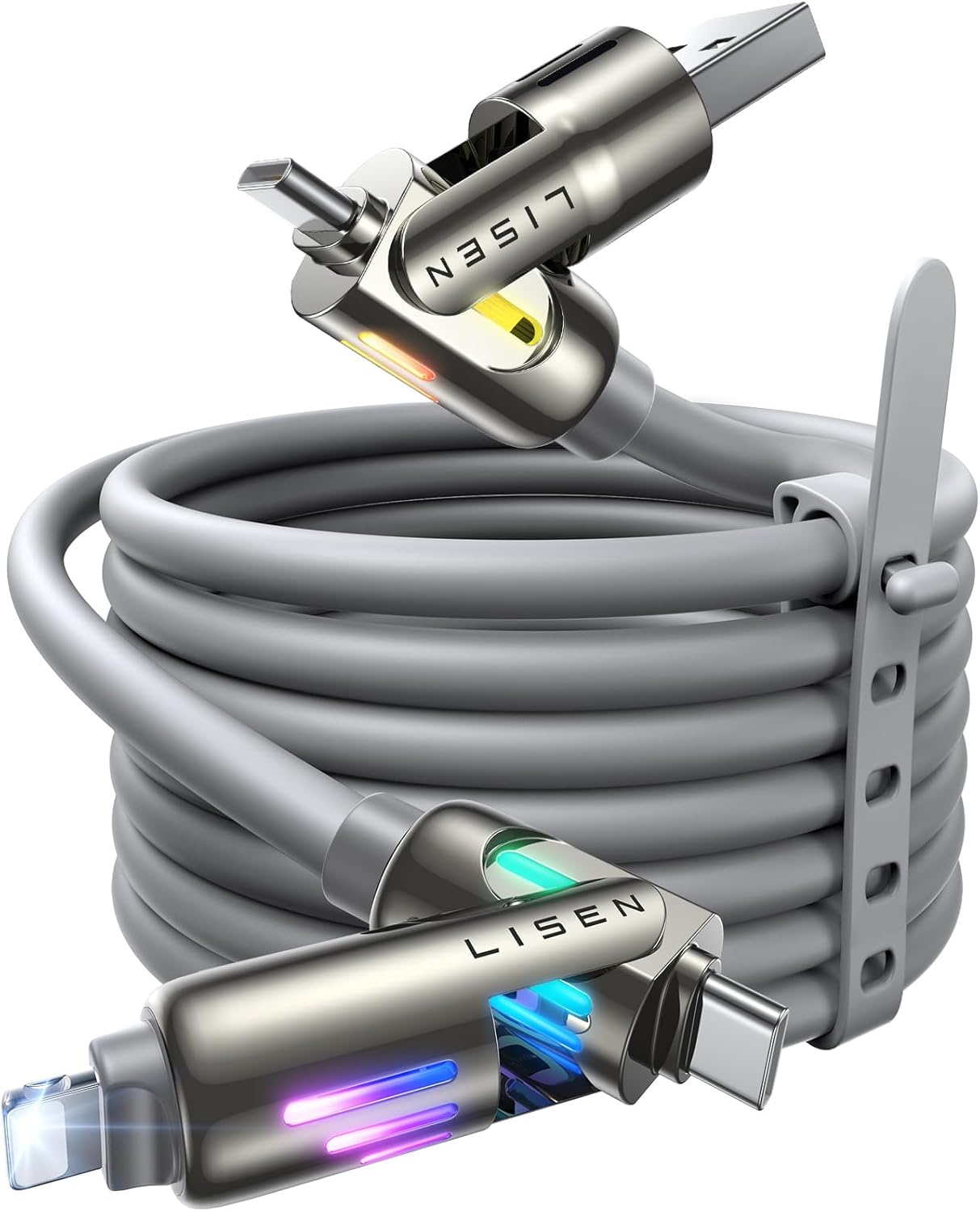 LISEN USB C to Lightning Cable, 240W 4 in 1 Charging Cable 6.6FT, Chubby USB A/C to C/Lightning with Light for iPhone Air 17 16 15 14 Pro/MacBook/iPad/Samsung/Switch 2, Multi Chargers for All Devices