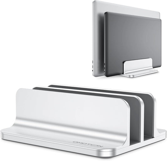 OMOTON [Updated Dock Version] Vertical Laptop Stand, Double Desktop Stand Holder with Adjustable Dock (Up to 17.3 inch), Fits All MacBok/Surface/Samsung/HP/Dell/Chrome Book (Silver)