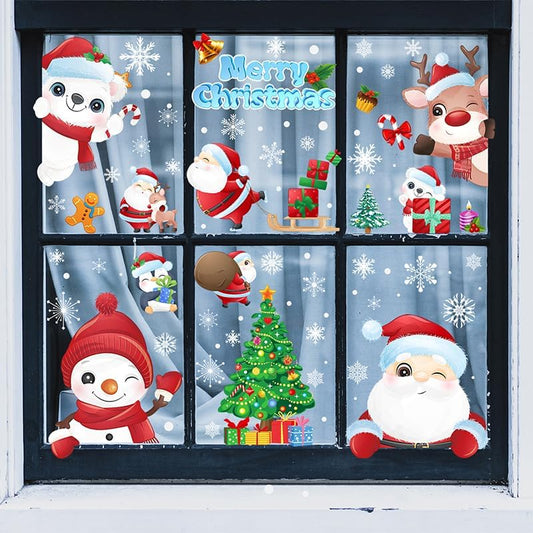 192Pcs Christmas Window Clings for Glass Windows, 9 Sheet Christmas Window Stickers Santa Claus Snowman Reindeer for Xmas Holiday Indoor Decals Party Supplies
