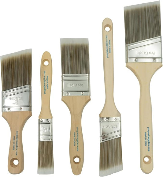 Pro Grade, Paint Brushes, 5-Piece, Paint Brush Set: Flat & Angle Brushes for Latex and Oil Paints, Stains, Interior & Exterior Home Improvement
