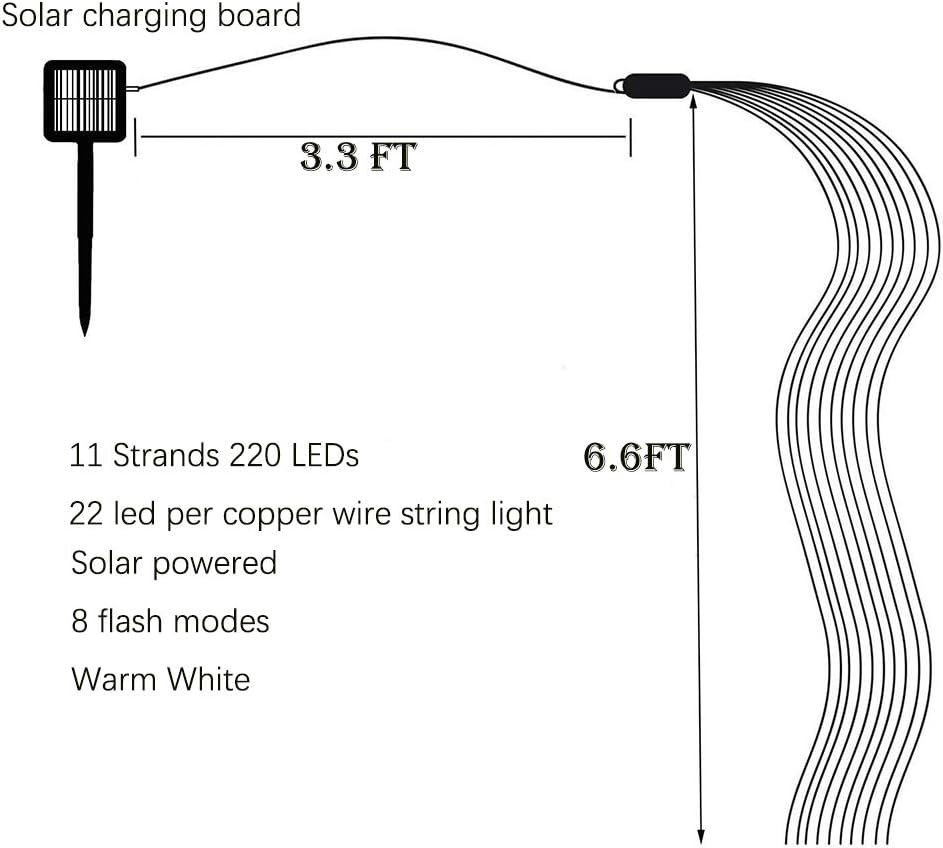 220 LED Solar Firefly Bunch Lights, 8 Flashing Modes, Fairy Copper Wire Waterproof String Light, Decorative Vine Solar Watering Can Light, Outdoor Garden Christmas Decor Lights (Warm White)