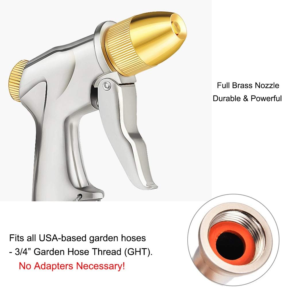 FANHAO Upgraded Garden Hose Nozzle Sprayer, 100% Heavy Duty Metal Handheld Water Nozzle High Pressure in 4 Spraying Modes for Watering Plants and Lawn, Car Washing, Patio and Pet