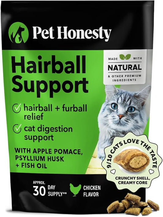 Cat Hairball Support Crunchy & Creamy Chews, Hairball Remedy Treats, Cat Furball Treatment, Supports Skin & Coat, Vitamins for Digestion, Chicken (30-Day Supply)