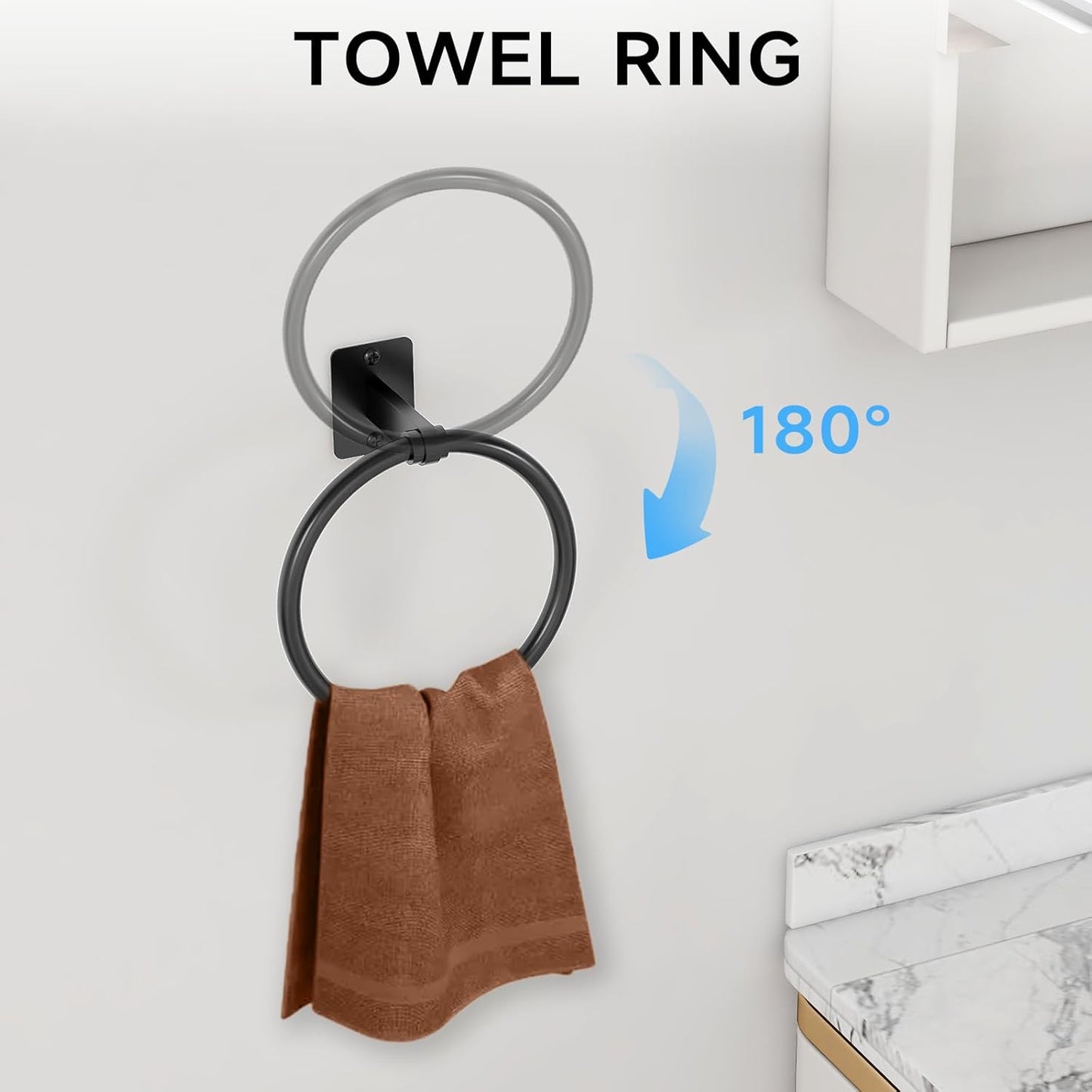 Matte Black Bathroom Accessories Set, KLJKPA 4 Pieces Bathroom Hardware Set, 24 inch Towel Bar, Towel Racks for Bathroom, Robe Towel Hooks, Toilet Paper Holder Wall Mounted
