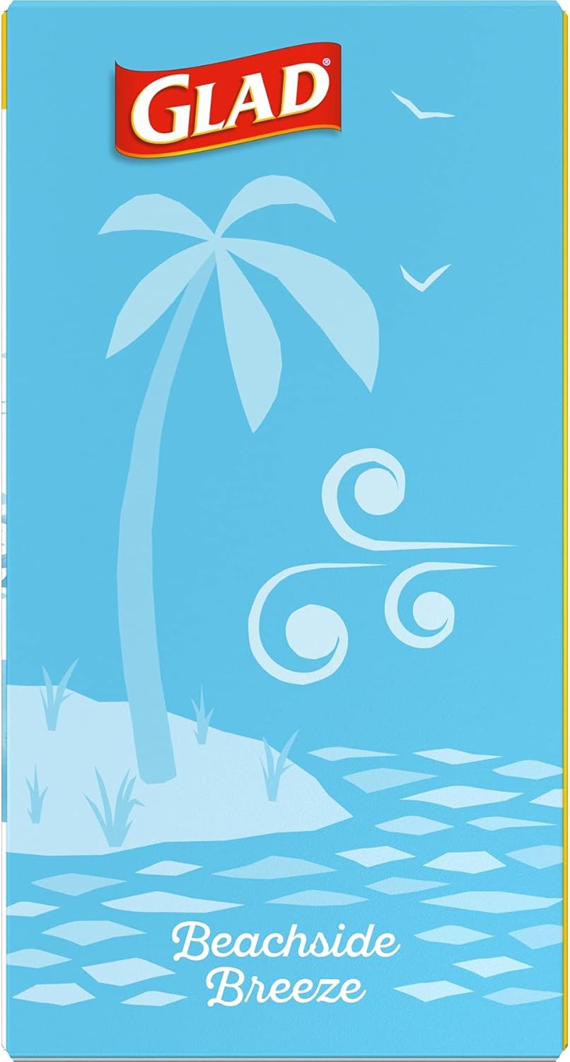 Glad Odorshield Small Drawstring Trash Bags, 4 Gal, Febreze Beachside Breeze, 80 Ct, Pack May Vary