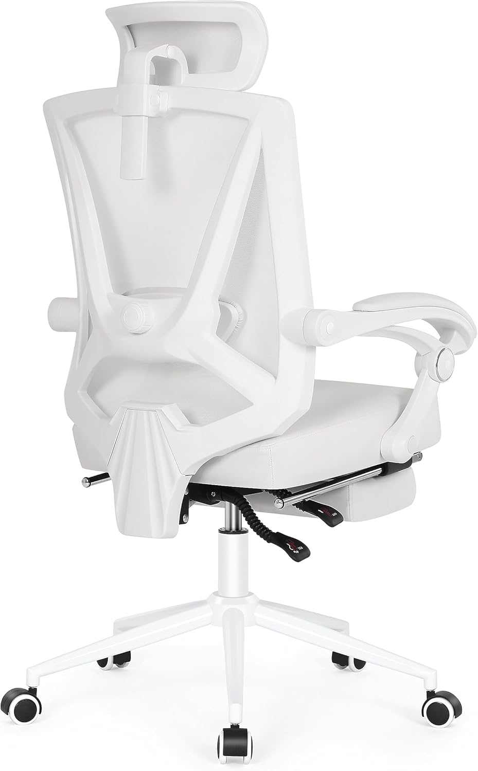 Misolant Ergonomic Office Chair with Footrest, Ergonomic Desk Chair with Adjustable 2D Lumbar Support, High Back Computer Chair with Adjustable Headrest, White Comfortable Leather Office Chairs