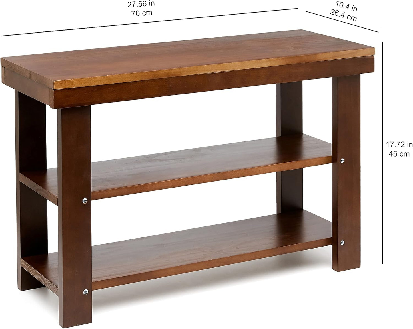 Solid Pine Wood Entryway Shoe Rack Bench, Espresso, 10.4" D x 27.56" W x 17.72" H