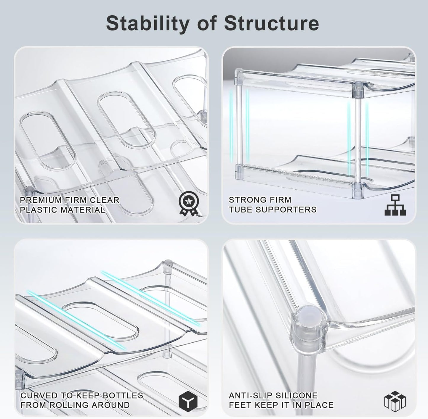 LARGER Compartment - Stackable Water Bottle Organizer Holder - for Stanley & Others' Large Tumbler - Clear Wine Rack, Cup Bottle Holder for Cabinet Home Countertop Fridge Pantry Shelf, 3 Tier Hold 9