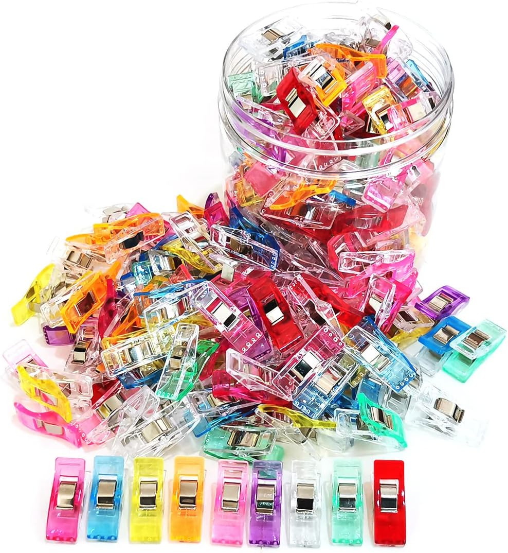 Sewing Clips, 100 Pcs with Plastic Box, Premium Quilting Clips for Supplies Crafting Tools, Assorted Colors Plastic Clips for Crafts,Sew Clip,Sew Clips,Sewing Notions