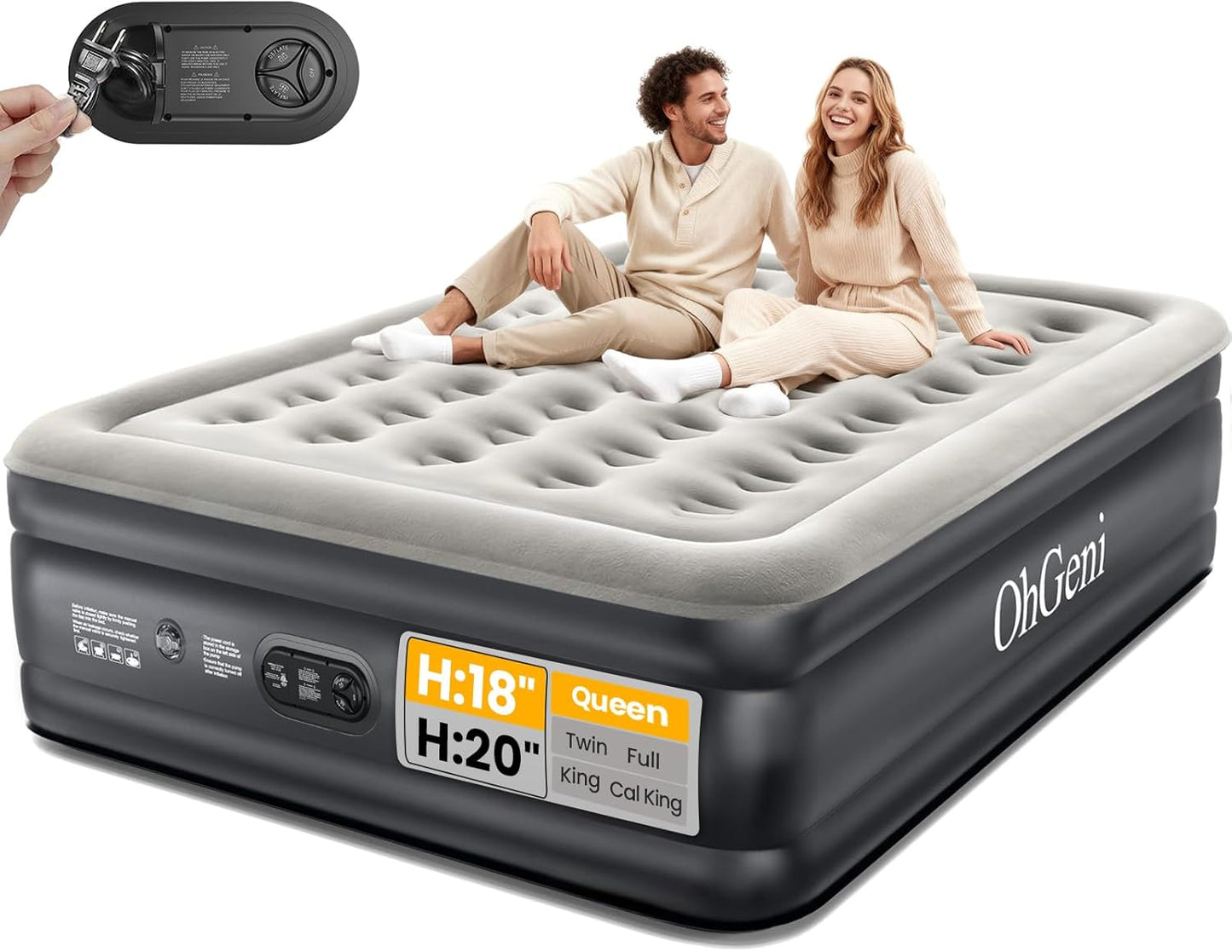 Air Mattress Queen with Built in Pump, Inflatable Mattress Blow Up Mattress 18 Raised Comfort,Upgraded Surface Portable Bed, Air Bed for Home, Guest, Camping, Colchone Inflable, 650 lbs