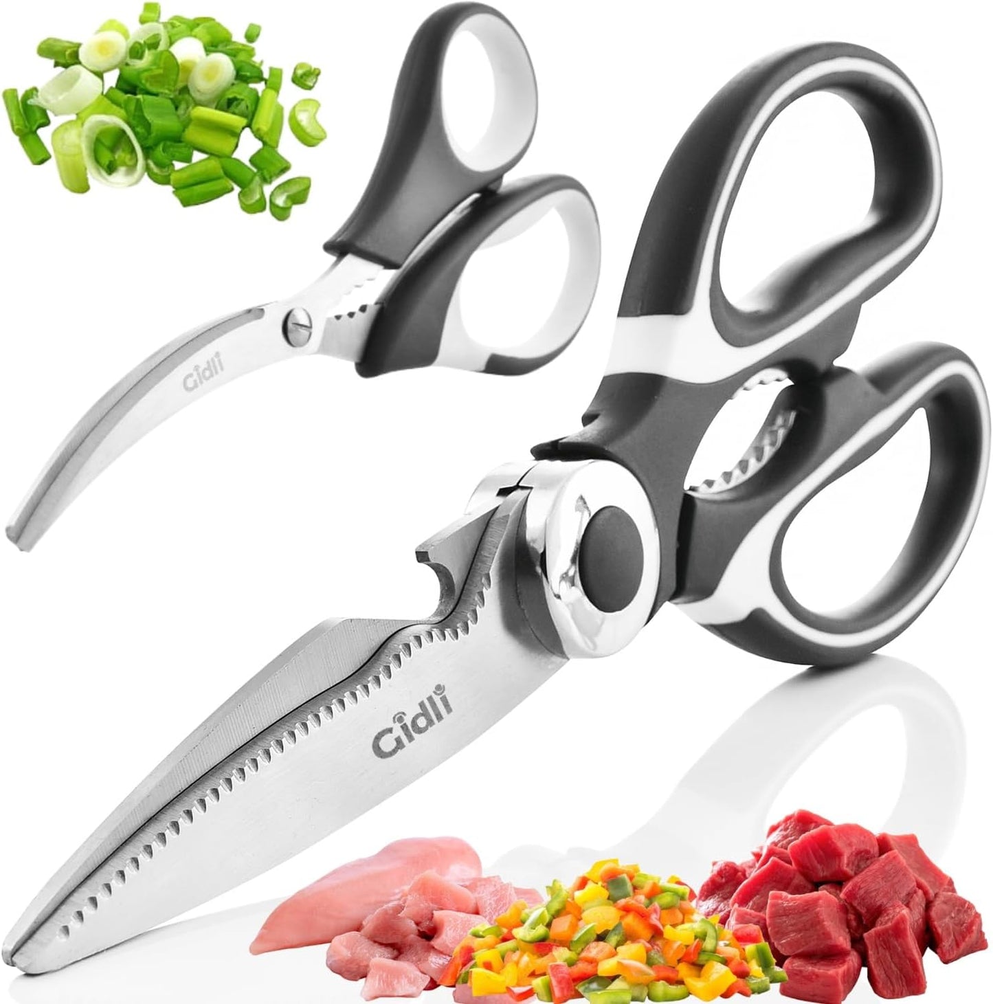 Kitchen Shears by Gidli - Includes Seafood Scissors As a Bonus - Heavy Duty Utility Stainless Steel All Purpose Ultra Sharp Scissors for Food/Cooking