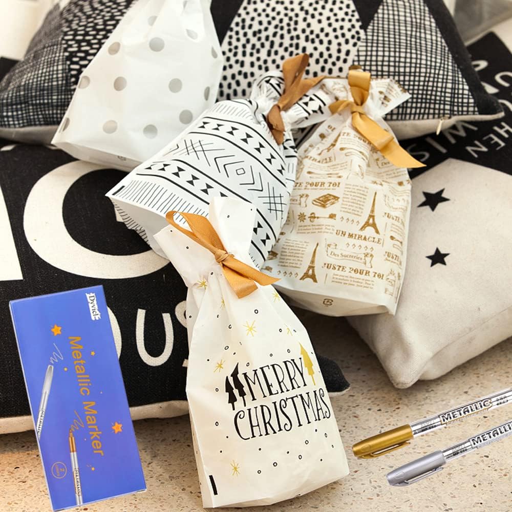 Dyvicl Metallic Markers Pens - Silver and Gold Paint Pens for Black Paper, Glass, Rock Painting, Halloween Pumpkin, Card Making, Scrapbook Album, Christmas DIY Art Craft Kids, Set of 4