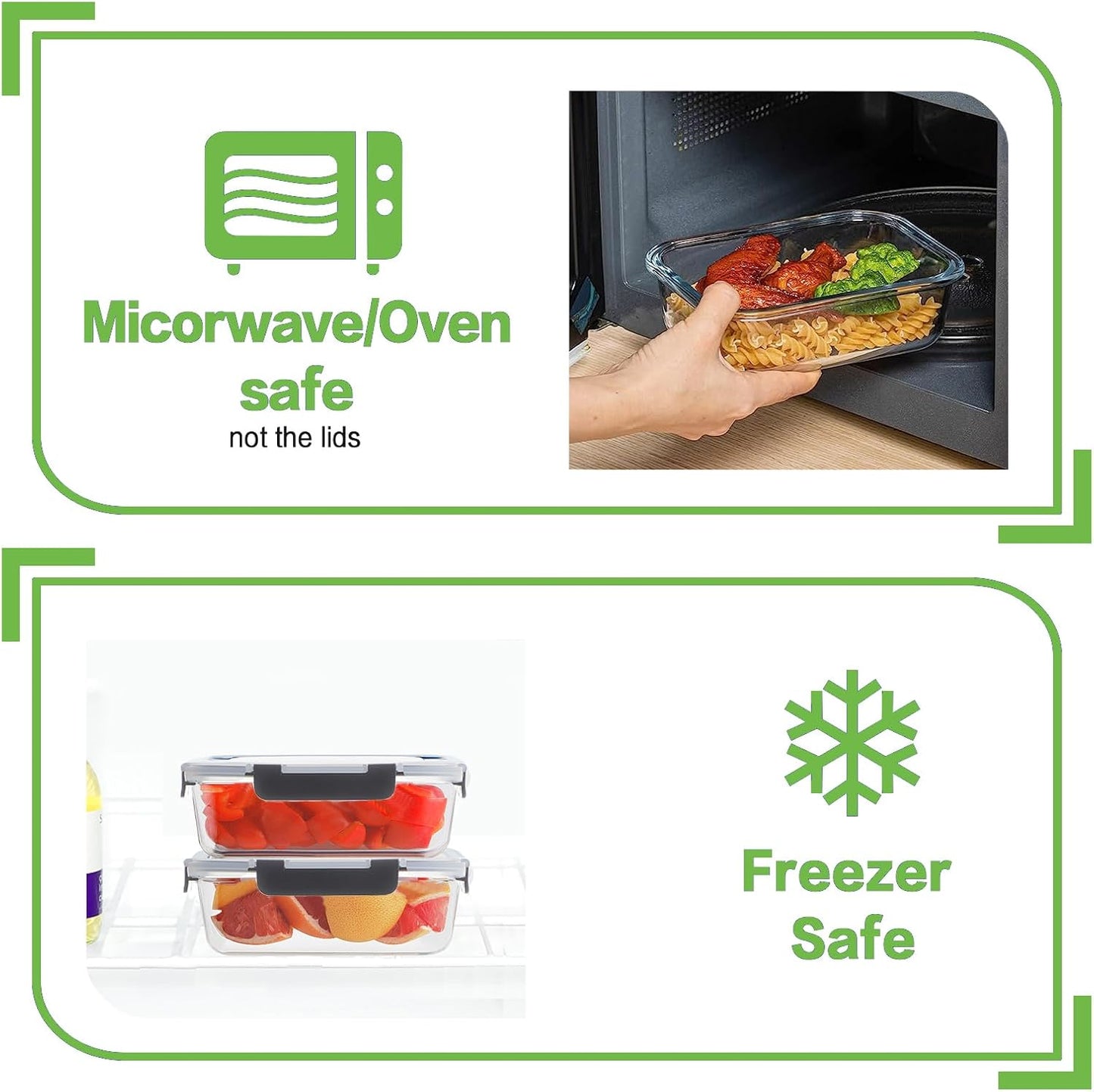 HOMBERKING 10 Pack Glass Meal Prep Containers with Locking Lids, Glass Food Storage Containers Set, Airtight Glass Lunch Bento Boxes, BPA-Free & Leak Proof, 36oz & 14oz, Freezer, Oven, Black