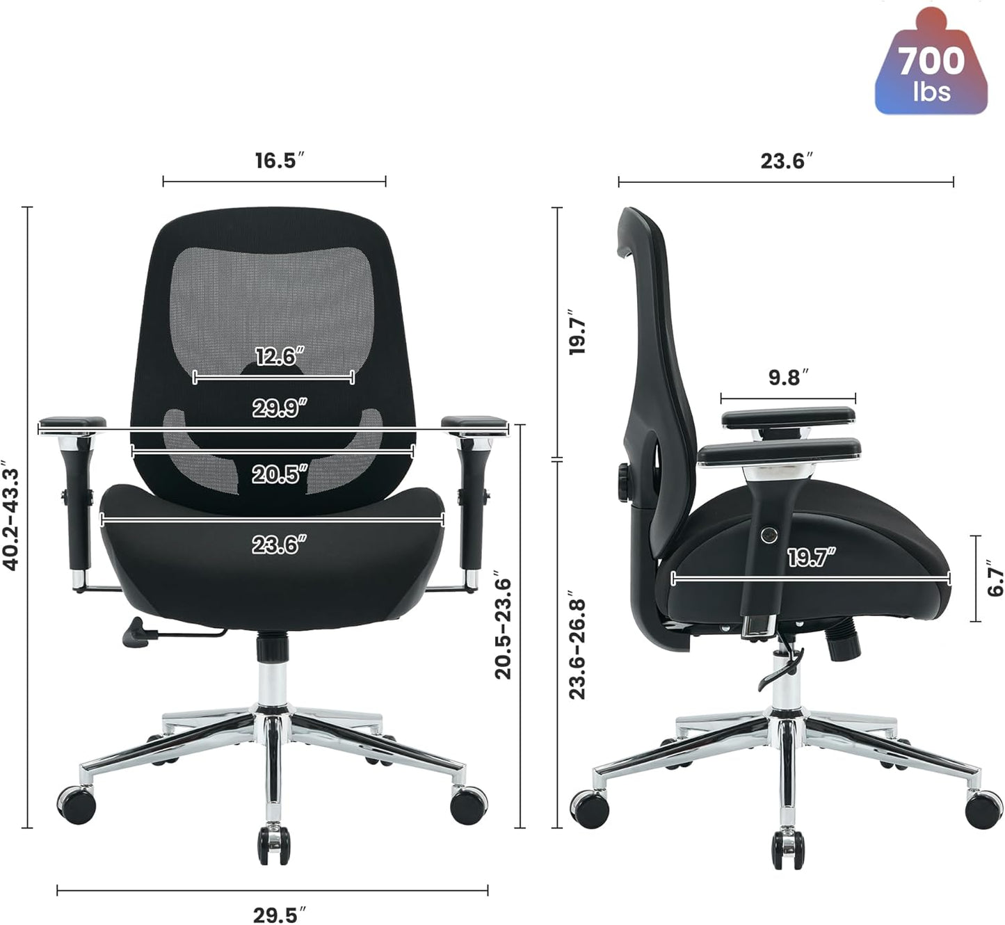 BOSMILLER 700lbs Big and Tall Office Chair with Wide Thick Seat Cushion for Sitting All Day,Ergonomic Mesh Desk Chair with Adjustable Lumbar Support for Heavy People,4D Armrests