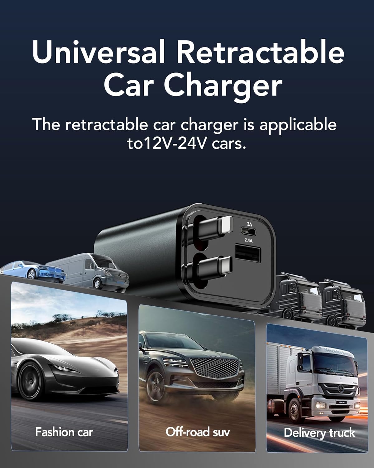 Retractable Car Charger Adapter for iPhone 17,4 in 1 Fast Charging Car Phone Charger,69W USB C Car Truck Accessories,Road Trip Essentials Gift for Men Women for iPhone 17 Pro Max/16/15/14/13/12,Galaxy