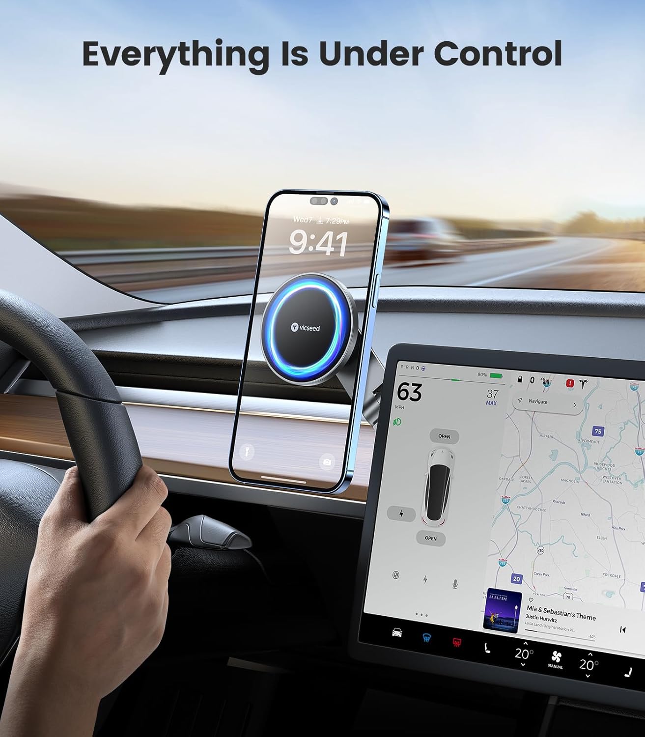 VICSEED Tesla Phone Mount Strongest Magnet Power Foldable Hidden Tesla Phone Holder Fit for All Phone, Tesla Model 3 Model Y for MagSafe Car Mount, Tesla Model 3 Accessories, Tesla Model Y Accessories