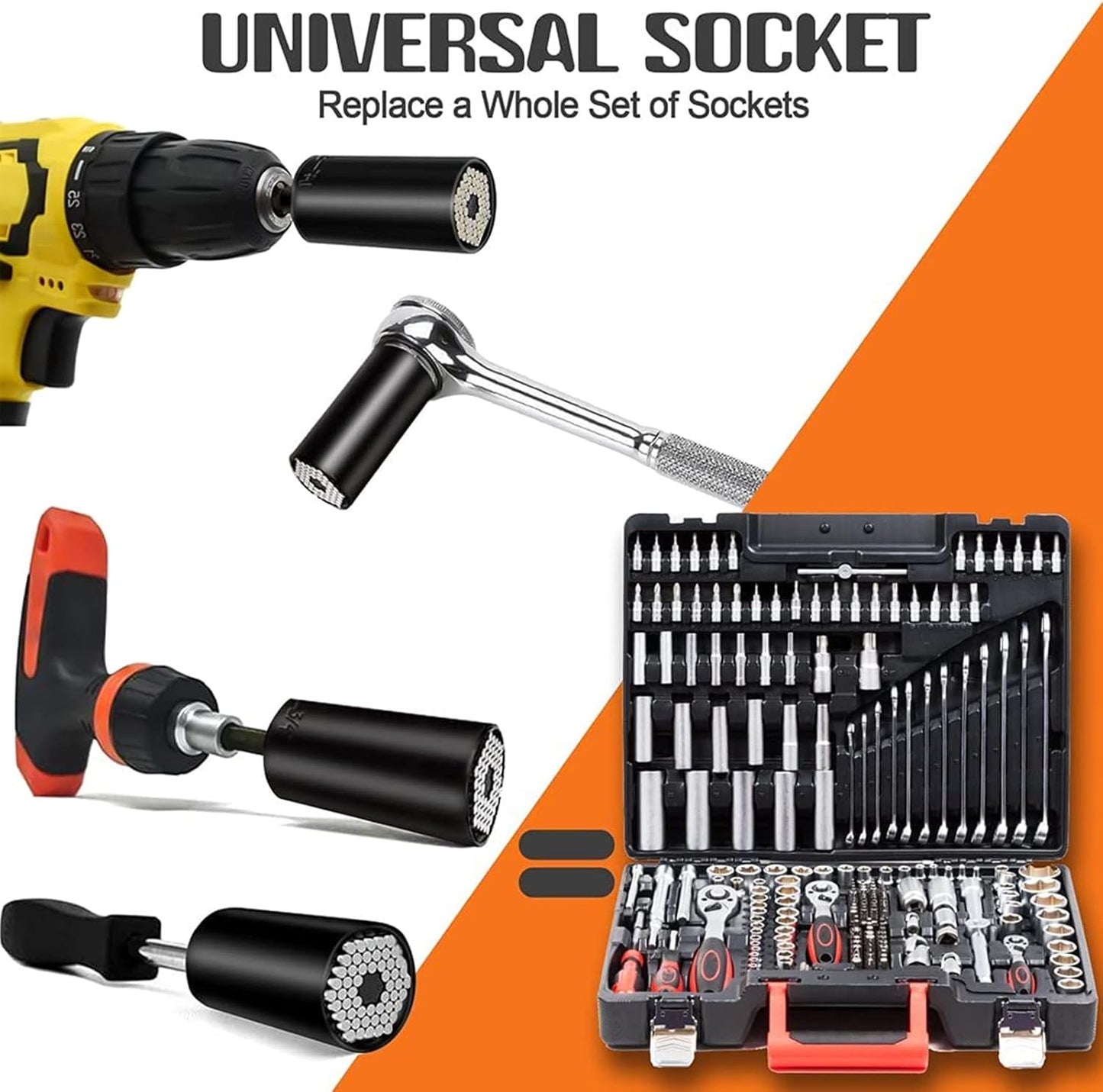 Universal Socket Tools Gifts for Men Dad Him Husband Teen Boys Women Cool Stuff Ideas Gadgets Gifts Fathers Day Birthday Christmas Stocking Stuffers Grip Socket Set with Power Drill Adapter