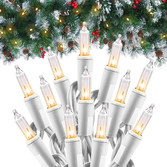 Minetom Clear Christmas Lights Set 100 Count 25 Feet Incandescent Bulb Mini String Lights for Indoor Christmas Tree Garland Birthday Wedding Party Festival Decoration, White Wire