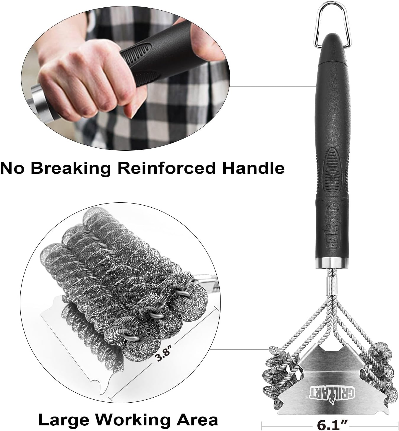Grill Brush and Scraper Bristle Free – Safe BBQ Brush for Grill – 18'' Stainless Grill Grate Cleaner - Safe Grill Accessories for Porcelain/Weber Gas/Charcoal Grill – Gifts for Grill Wizard