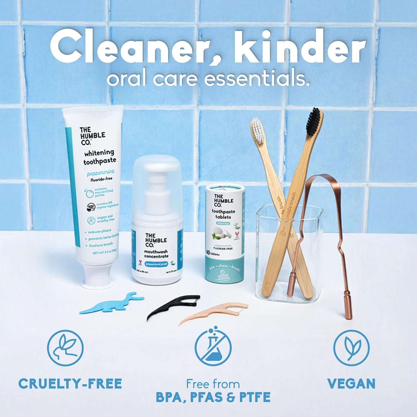 The Humble Co Dental Floss Picks for Teeth, 200 Count (Mint) - Double Thread Tooth Picks Flossers for Adults Gum Health - Toothpick Floss for Interdental Oral Care & Hygiene