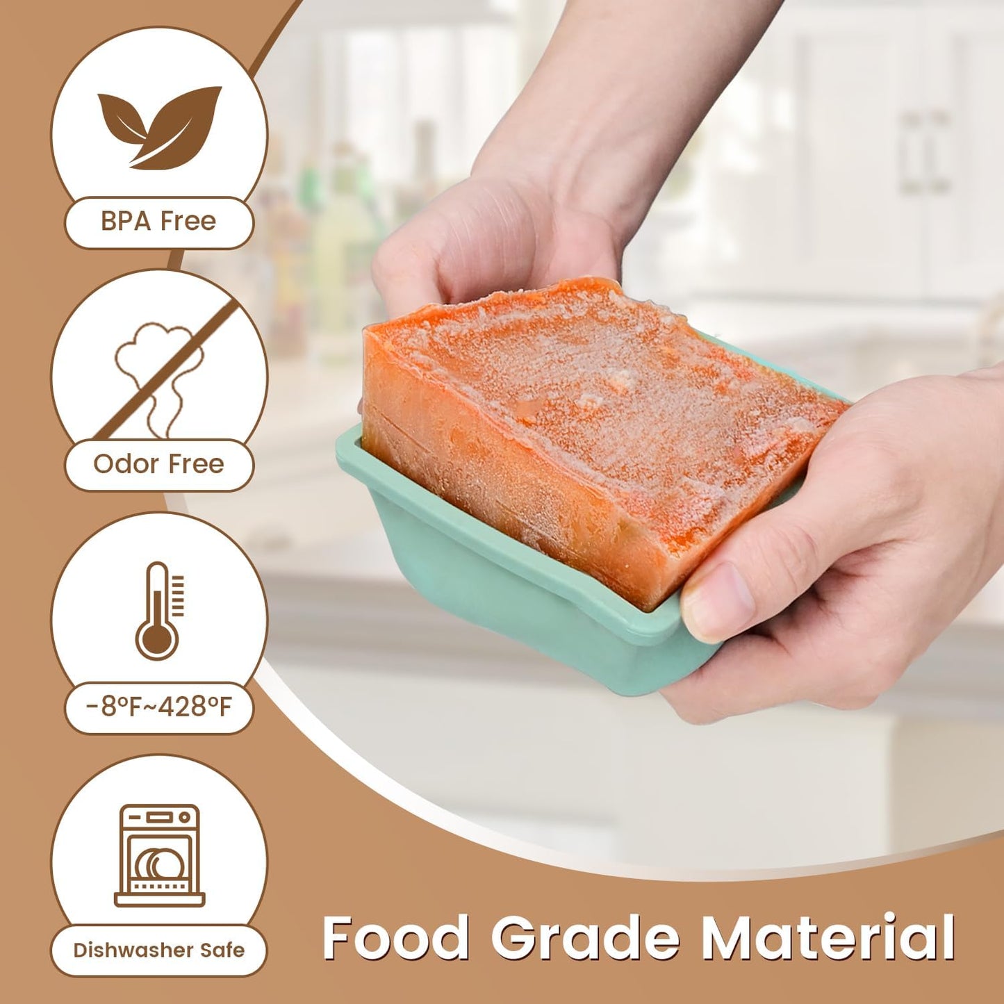 Silicone Freezer Tray for Soup Ice Cubes: 2-Cup Freezing Trays with Lid for Meal Prep - 4Pack Silicon Soup Portion Freeze Tray Make Stock Souped Ice Cube