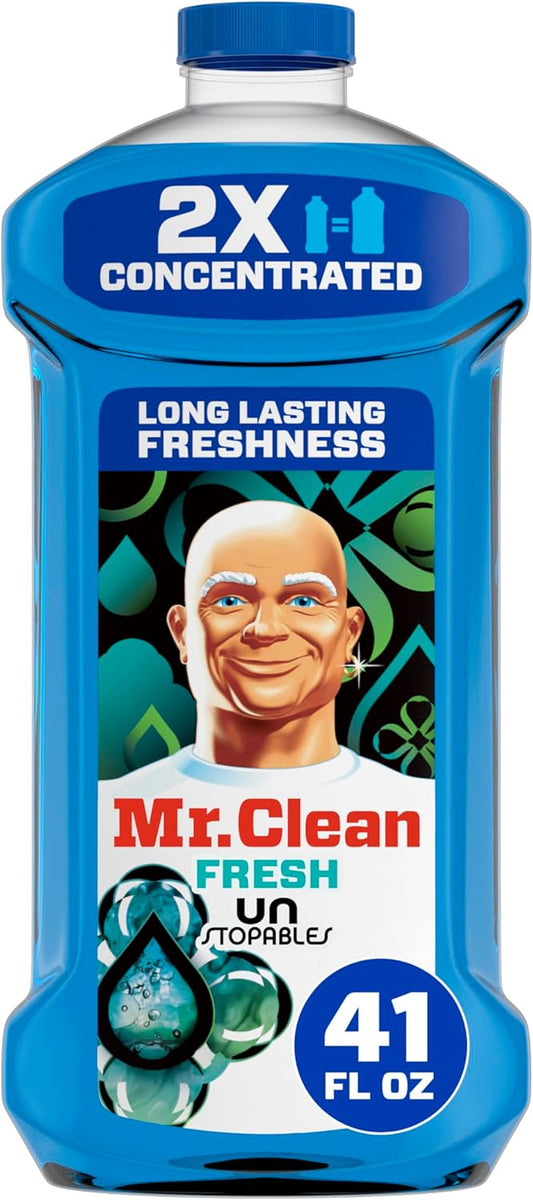 Mr. Clean All Purpose Cleaner, Floor Cleaner for Mopping Home, Bathroom, & Kitchen, Cleaning Liquid for Mop & Bucket, Cleaning Supplies, Multi-Surface Dilutable, Unstopables, 41oz
