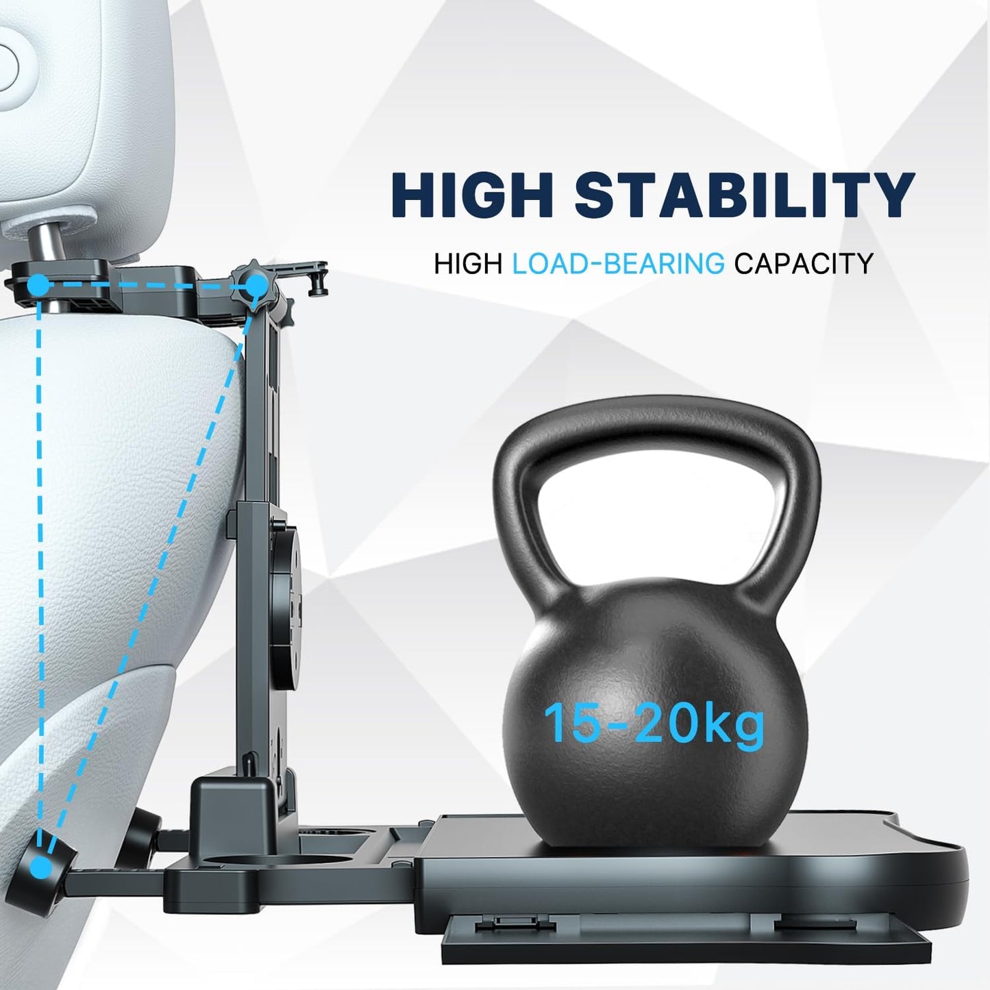 Car Back Seat Tray Table, Stable Foldable Auto Backseat Food Trays Desk for Rear Passenger Road Trip Eating & Work, Multifunctional Adjustable Travel Tray with Phone Drink Holder for Laptop iPad