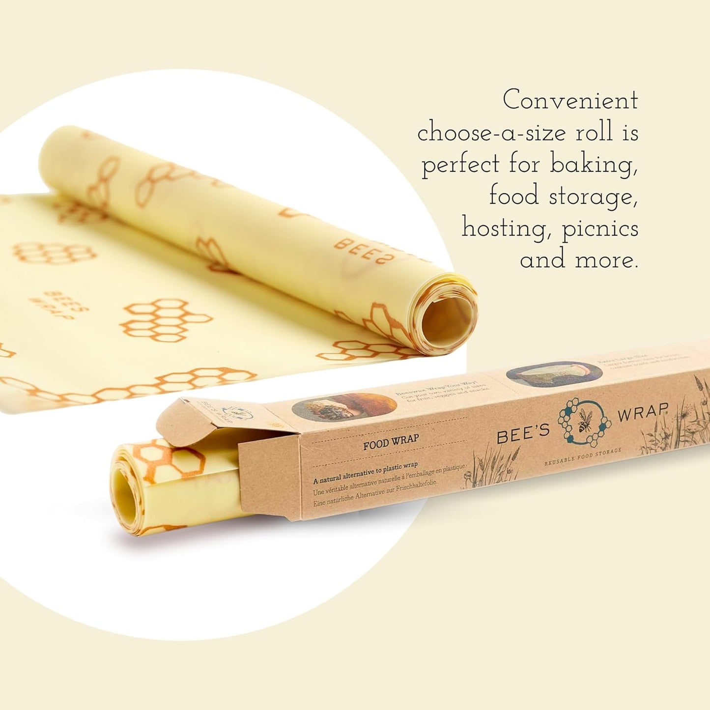 Bee's Wrap Beeswax Wraps for Food - Cut to Size 14x52" Wax Paper Roll - Made in USA Reusable Waxed Paper & Bowl Covers - Organic & Eco-Friendly Alternative to Aluminum Foil & Plastic Wrap, Honeycomb