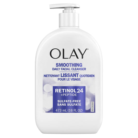 Olay Face Wash, Daily Facial Cleanser with Retinol, Peptides & Glycerin - Smoothing, Noursihes Skin Surface, Hydrates while Cleansing - Sulfate-Free, Paraben-Free, 16 Oz