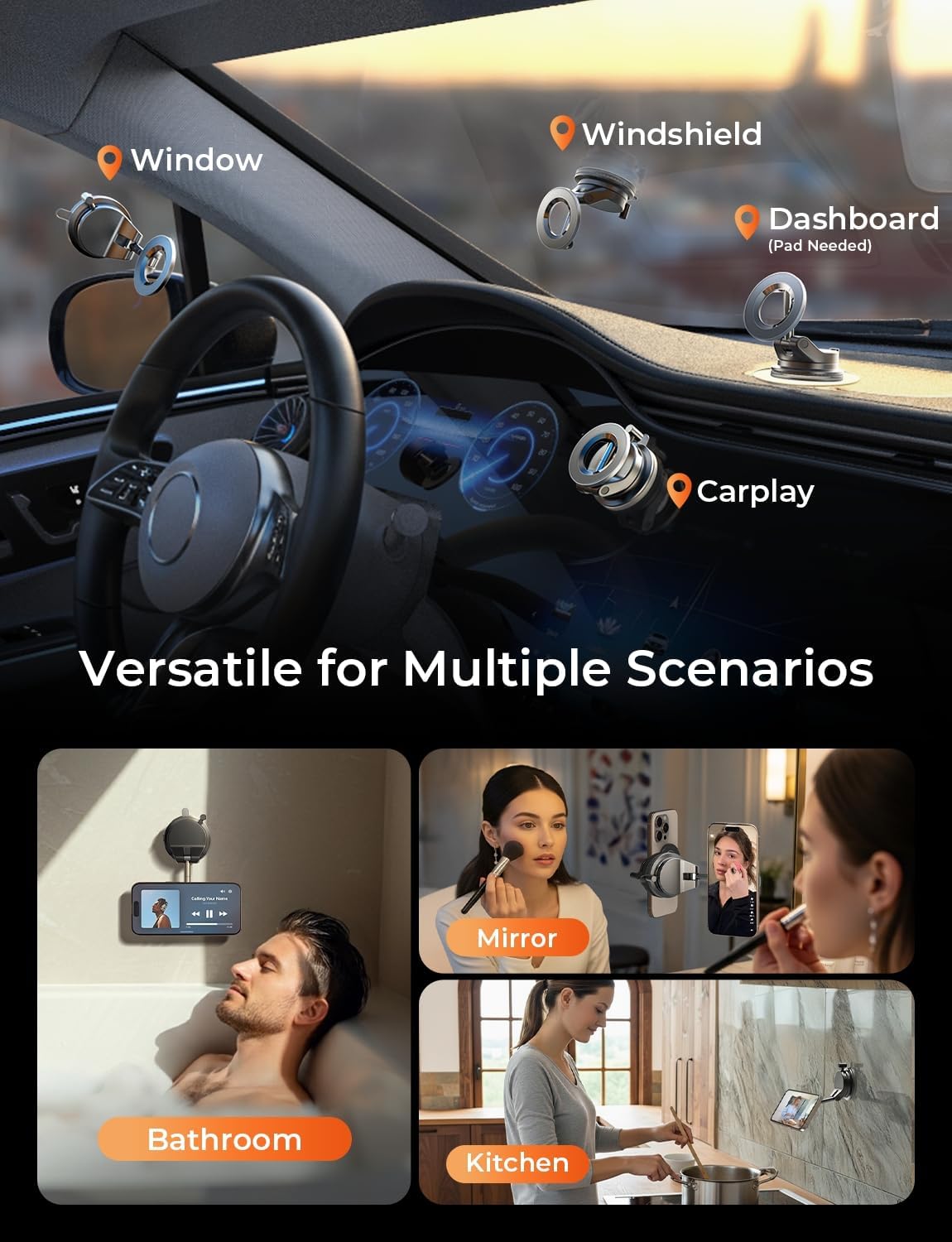 LISEN for Magsafe Car Mount, Magnetic Phone Holders for Your Car, Magnet Vacuum Phone Mount Car Accessories for Women Men BMW, SuctionPro for Valentines Day Gifts for Him Her Kits, for iPhone 17-12