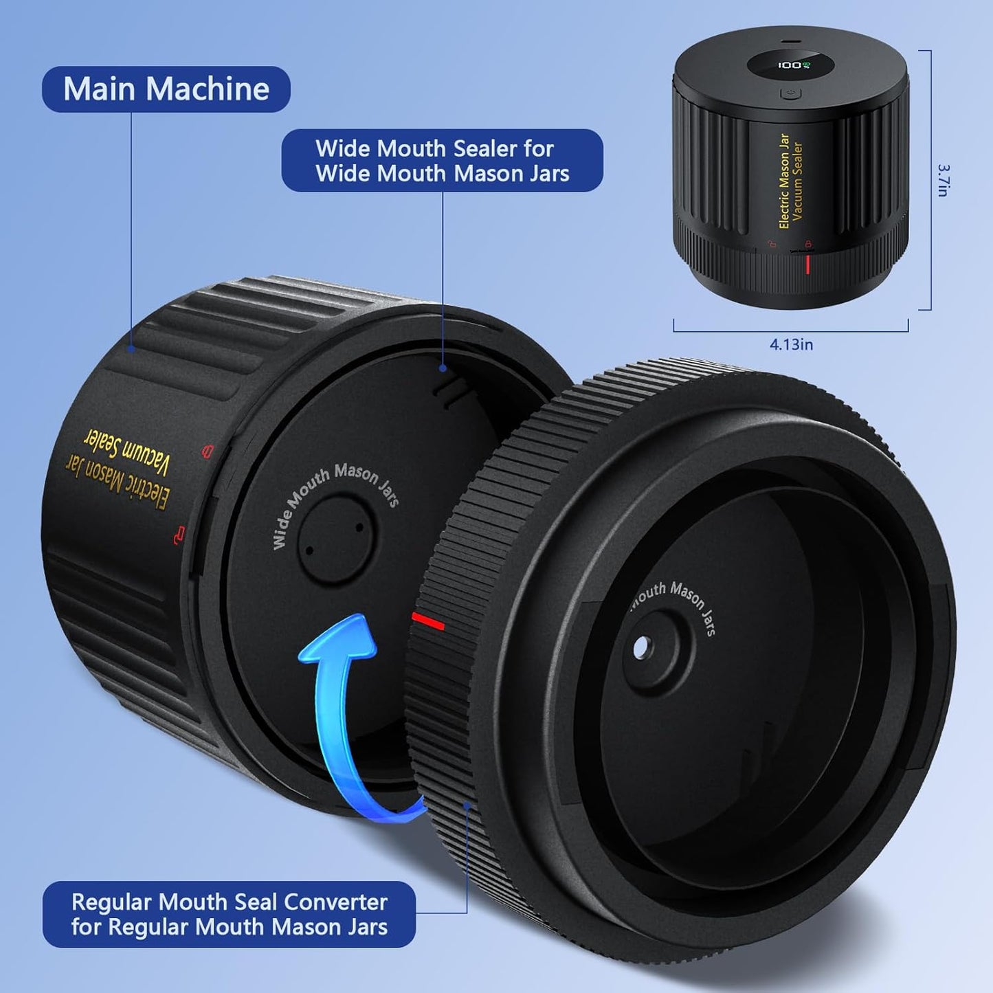 Electric Mason Jar Vacuum Sealer Kit for Wide Mouth and Regular Mouth Mason Jars
