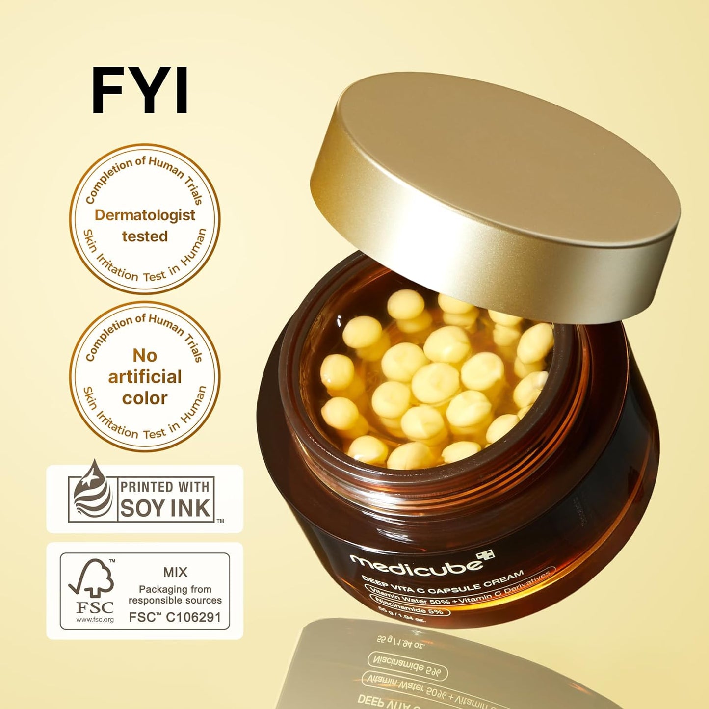 medicube Deep Vitamin C Golden Capsule Face Moisturizer - Liposome Capsules For Wrinkles, Skin Radiance - Transparent Gel for Glow Hydration - Korean Skin Care 1.94 oz
