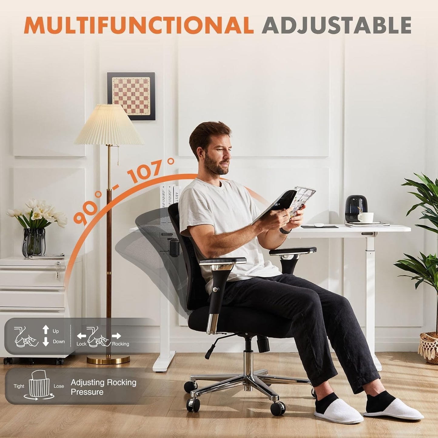 Sweetcrispy Big and Tall Office Desk Chair with Lumbar Support, 500lbs Heavy Duty Mesh Ergonomic Computer Chair with 4D Armrest and Wide Comfy Seat, Wheels for Adult