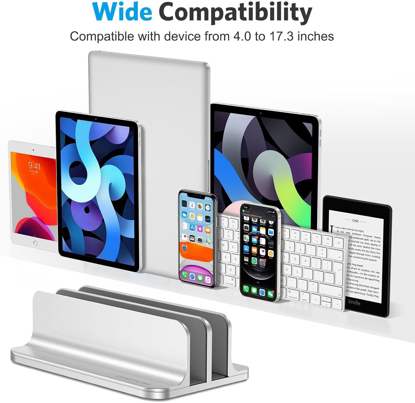 OMOTON [Updated Dock Version] Vertical Laptop Stand, Double Desktop Stand Holder with Adjustable Dock (Up to 17.3 inch), Fits All MacBok/Surface/Samsung/HP/Dell/Chrome Book (Silver)