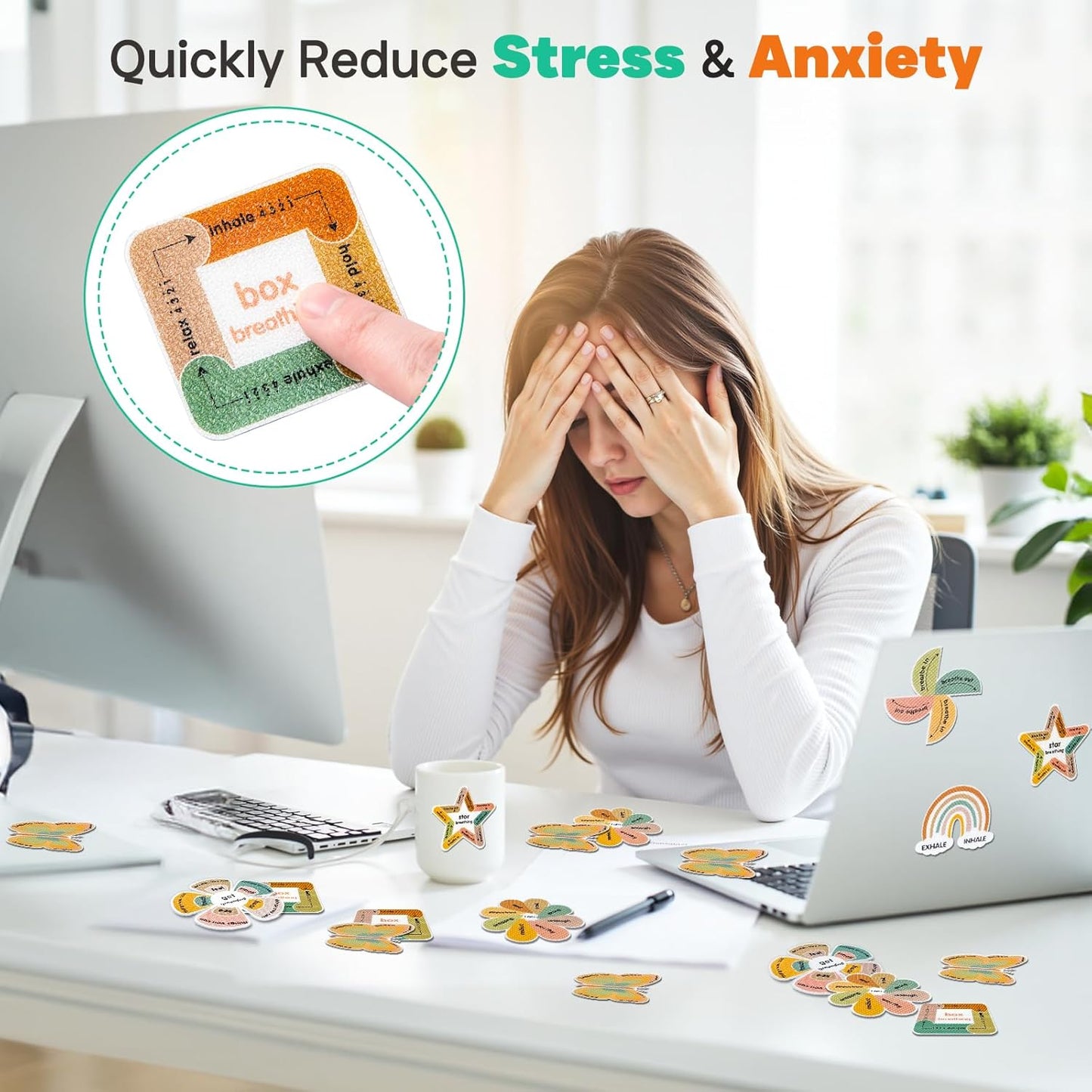 Calm Strips for Anxiety Sensory Stickers, 36Pcs 2 Textured for Mood Calming, Breathing Mindfulness Fidget Sticker for Kids, Anxiety Relief at Office & Classroom Desk