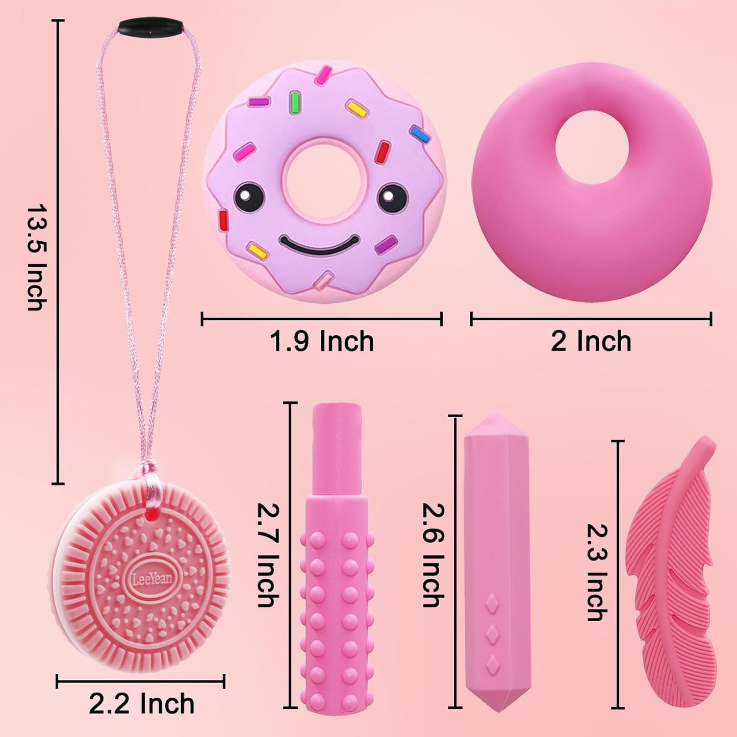 Chew Necklaces for Sensory Kids, Silicone Chewy Necklace for Children with Autism, ADHD, SPD, Chewing, 6 Pack Autism Sensory Toys