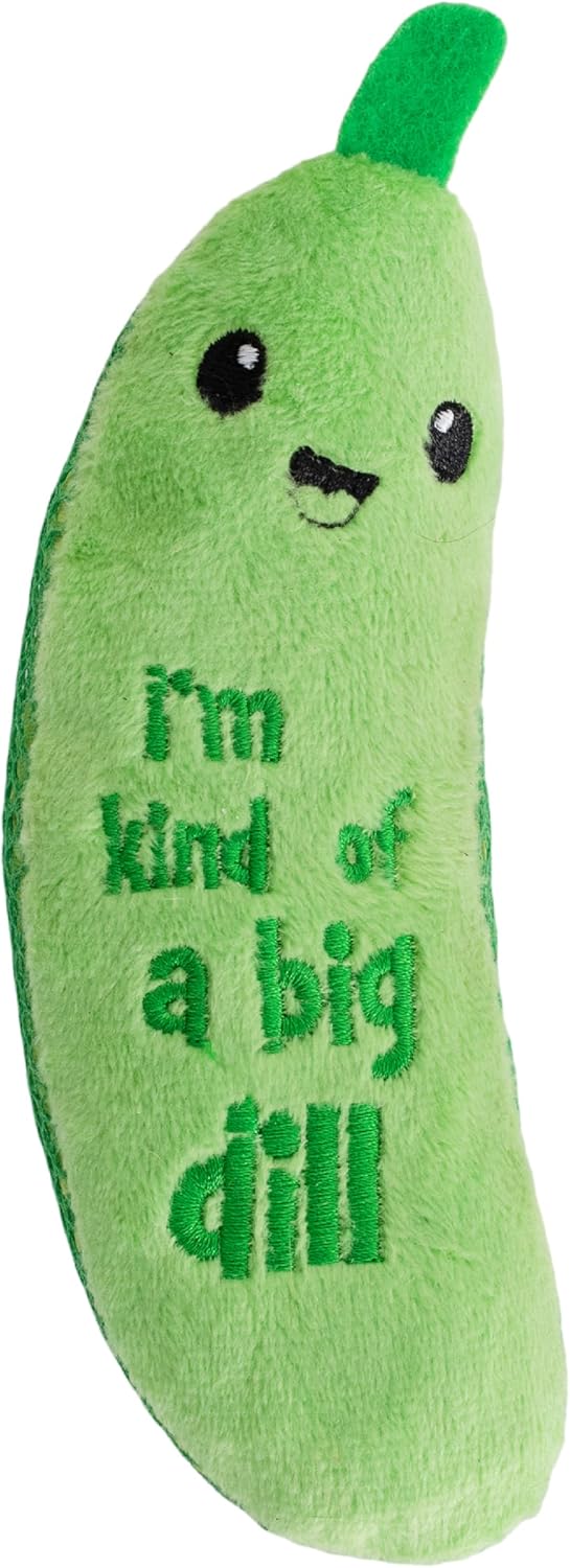 Catstages Crunchy Pickle Kicker Toy with Catnip and Dental Mesh, Pickle Shape, Plush and Crinkle Cat Toy for Kicking, Tossing, and Teeth Cleaning, Green
