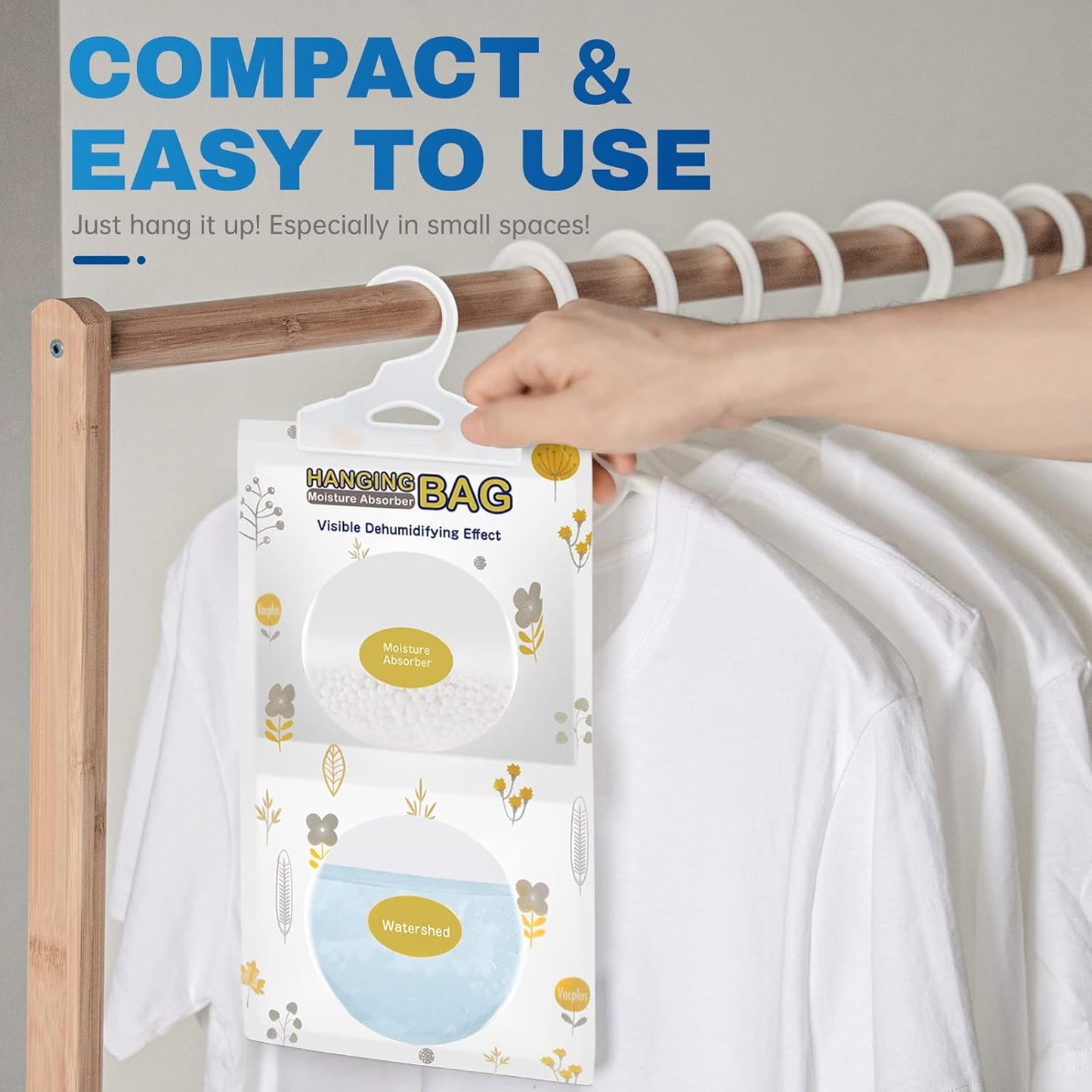 Vacplus Moisture Absorbers, Hanging Closet Dehumidifier Bags, Humidity Packs, Desiccant, Closet Dehumidifiers with Fragrance Free, 10 Pack, 9.8 OZ