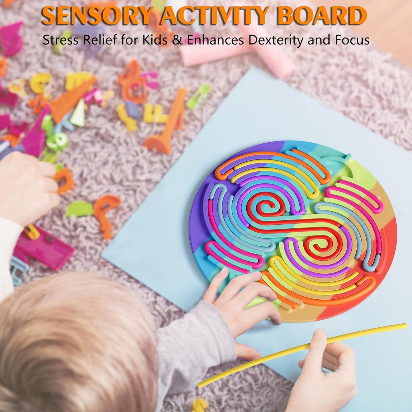 Sensory Activity Board for Kids Toddler Boys , Sensory Fidget Toys for Stress Anxiety Autistic ADHD, Calm Down Travel Airplane Essentials Toys for 3+ Year Old, Stuffers Gifts for Teen Girl