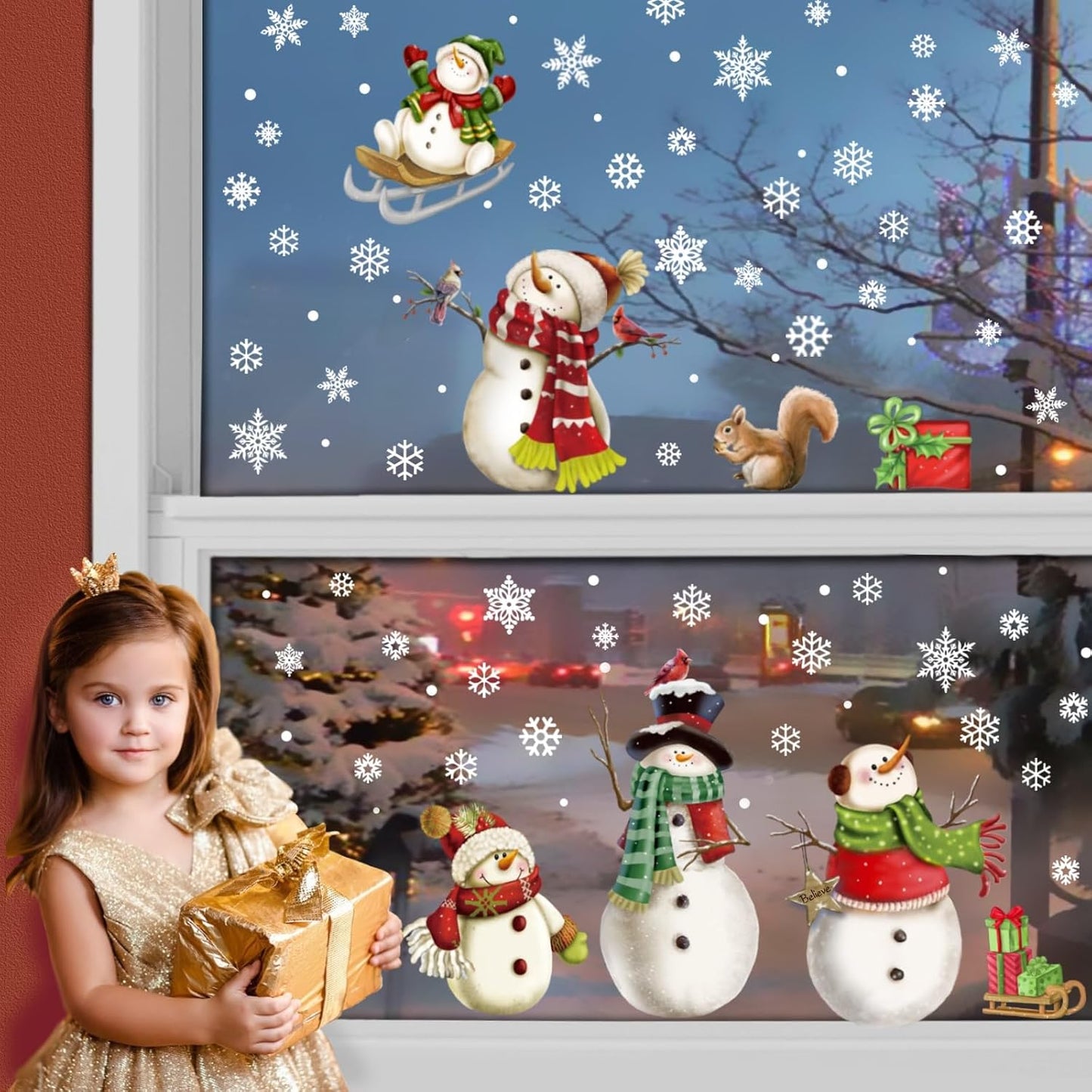 Christmas Snowflake Stickers，Snowman Decals，Window Stickers for Windows Glass，Winter Window Cling，Christmas Decorations Holiday,Christmas Window Clings (Snowman)