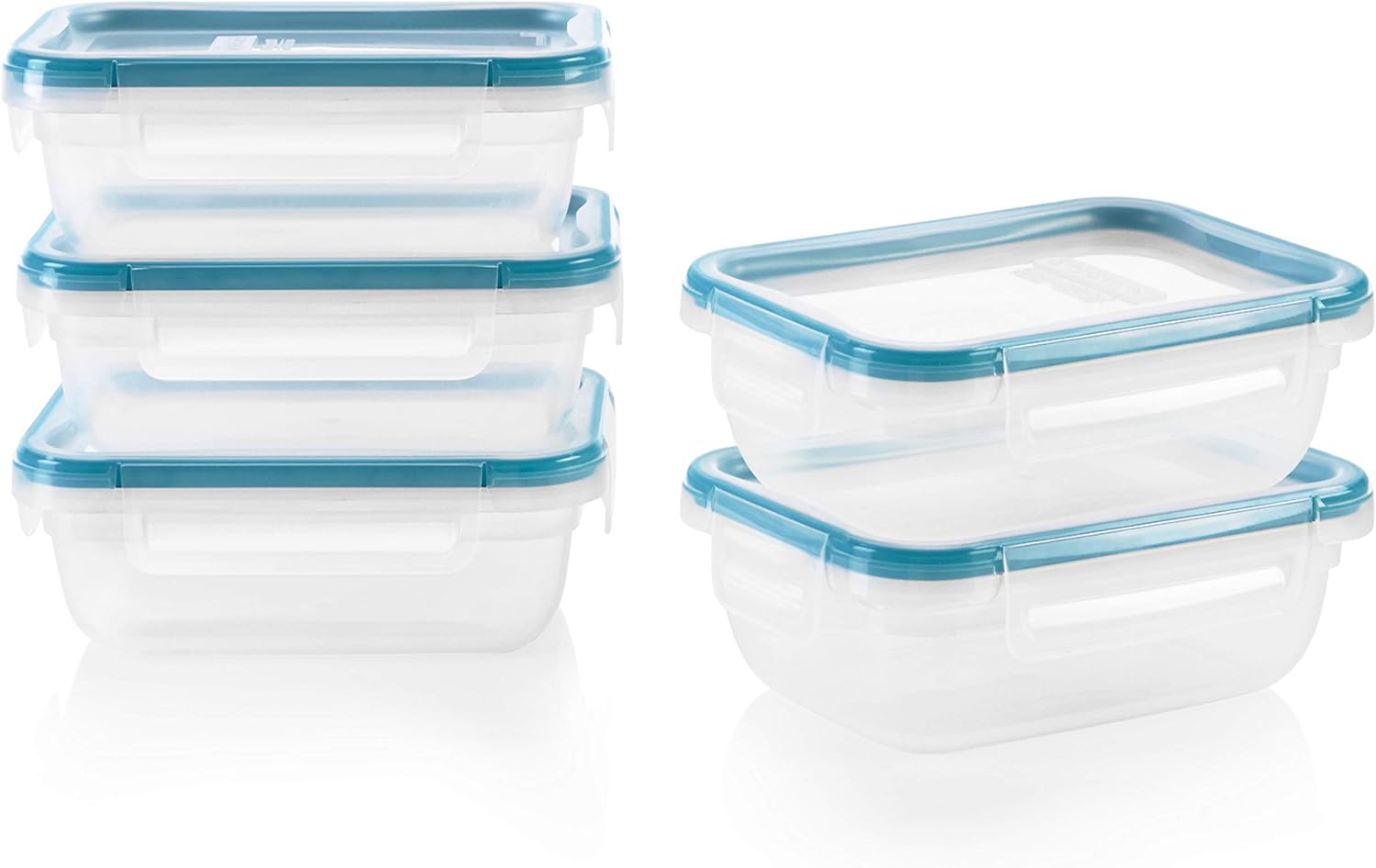 Snapware Total Solution 5-Pack (3-Cup) Plastic Food Storage Containers Set, Leakproof & Airtight Locking Lids Rectangular Tupperware, Non-Toxic BPA-Free Lids, Microwave Dishwasher Freezer Safe