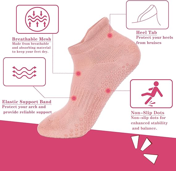 Grip Pilates Socks Non Slip Athletic Yoga Socks with Grips for Women Grippy socks for Hospital Workout Barre