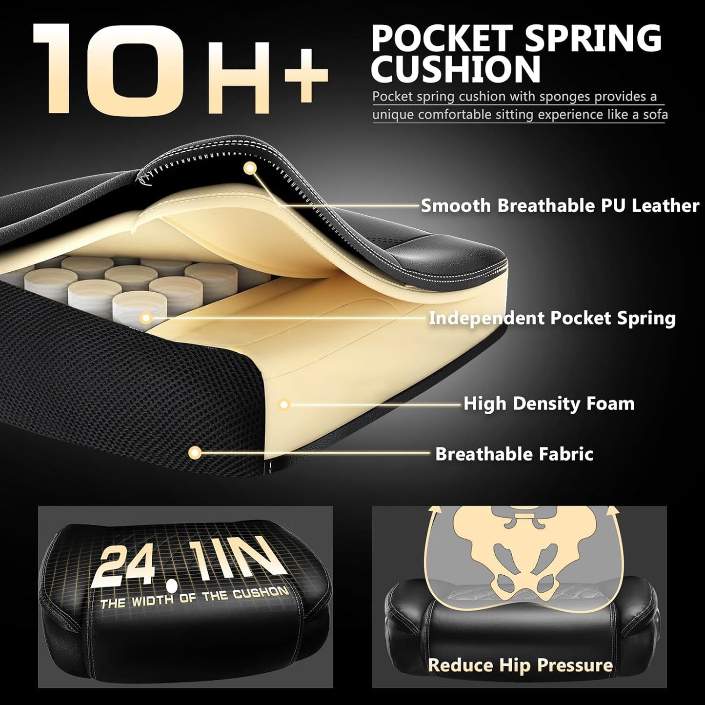 600LBS Large Heavy Duty Office Chair with 5D Flip Arms, Comfy Big and Tall Executive Office Desk Chair with Pocket Spring Cushion,High Back Computer Chair with Lumbar Support,Dual Rubber Wheel